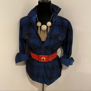 INC Black and blue plaid shirt